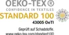 OEKO-TEX STANDARD 100 certification logo with text. Produktbild-Vorschau