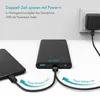 A power bank is shown charging a smartphone while also being charged from a wall adapter. Produktbild-Vorschau