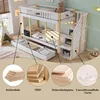 A children's bunk bed with storage drawers and stairs, shown in a room setting with decorative elements. The image also includes close-up views of the materials used. Produktbild-Vorschau