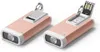 Two views of a small, rose gold colored flashlight with a USB connector. Produktbild-Vorschau