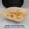 A used parchment paper liner from an air fryer is shown in the foreground, with the air fryer basket visible in the background. Text overlays the bottom of the image. Podgląd zdjęcia produktu