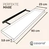 A diagram showing the dimensions of a shelf with mounting brackets. Voir les images du produit
