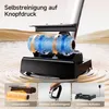 A close-up marketing image of a wet dry vacuum cleaner's roller brush with water flowing over it, accompanied by three smaller inset images showcasing its features. Produktbild-Vorschau