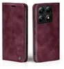 A burgundy flip case for a smartphone is shown from two angles. Produktbild-Vorschau