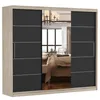 A wardrobe with mirrored doors reflecting a bedroom interior. Produktbild-Vorschau