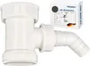 A white plastic plumbing adapter with a hose connection and a small box with product information. Produktbild-Vorschau