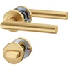 A set of gold-colored door handles and a lock mechanism, presented on a white background. Produktbild-Vorschau