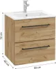 A bathroom vanity with a sink and faucet, showing dimensions. Podgląd zdjęcia produktu