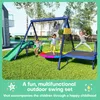 Children playing on a multi-functional outdoor swing set in a grassy yard. Produktbild-Vorschau