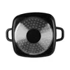 The bottom view of a square black pot with a speckled finish and a metallic base with circular indentations. Produktbild-Vorschau