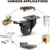 A collage of images showcasing the versatility of a black caster wheel with a brake, applied to various items like a pallet, planter, laundry cart, nightstand, and bed frame. Voir les images du produit