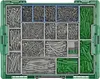 A top-down view of a green toolbox filled with various screws, bolts, and wall plugs, organized into compartments. Podgląd zdjęcia produktu