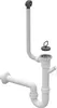 A white sink drain assembly with a flexible hose and a stopper. Anteprima dell’immagine prodotto