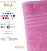 A pink towel is shown next to product information and color swatches. Produktbild-Vorschau