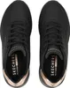 A top-down view of a pair of black Skechers sneakers with rose gold accents. Náhled obrázku produktu
