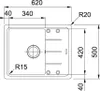 A technical drawing of a sink with dimensions and measurements. Produktbild-Vorschau