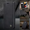 A collage of images showing a black flip phone case for an iPhone 14, with close-ups of its features like card slots, charging port, and stand function. Produktbild-Vorschau