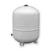 A white expansion tank with a black cap on top and metal feet at the bottom, set against a white background. Produktbild-Vorschau