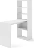 A white desk with integrated shelving units, shown from a slightly elevated side angle against a white background. Voir les images du produit