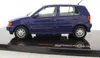 A blue Volkswagen Polo model car is displayed on a black base with text. Produktbild-Vorschau