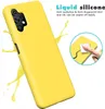 A yellow phone case is shown with splashes of yellow liquid around it, and a close-up inset shows a finger wiping the case with a cloth. Produktbild-Vorschau