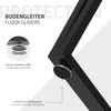 Close-up of a black metal table leg with floor gliders, highlighting adjustable feet and protection features. Náhled obrázku produktu