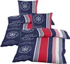 A stack of nautical-themed bedding sets, including pillowcases and duvet covers, displayed against a white background. Produktbild-Vorschau