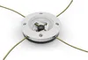 A close-up, studio shot of a grass trimmer head with four cutting lines extending outwards. Produktbild-Vorschau