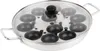 A close-up, studio shot of a stainless steel egg poacher with a glass lid. Produktbild-Vorschau