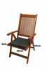 A wooden garden chair with a dark gray cushion, shown against a white background with dimensions indicated by text. Produktbild-Vorschau