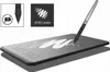 A graphic tablet with a stylus drawing on its surface, with inset images highlighting features. Produktbild-Vorschau