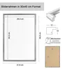 Diagrams and text illustrating the dimensions and features of a picture frame. Produktbild-Vorschau