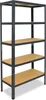 A five-tier metal shelving unit with wooden shelves, shown against a white background. Produktbild-Vorschau
