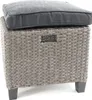 A close-up studio shot of a gray rattan ottoman with a dark gray cushion on top. Náhled obrázku produktu