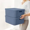A person is holding two blue storage boxes. Produktbild-Vorschau