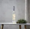 A glass bottle filled with warm white LED fairy lights, placed on a white table next to a sprig of pine and pinecones. Produktbild-Vorschau