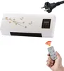 A wall-mounted heater with a remote control and power plug. Produktbild-Vorschau