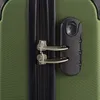 A close-up view of a green suitcase's zipper and combination lock. Anteprima dell’immagine prodotto