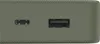 A close-up view of the ports on a green power bank. Produktbild-Vorschau
