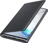 A black flip case for a Samsung Galaxy Note 10 is shown from a diagonal angle, with the cover partially open to reveal the phone screen. Produktbild-Vorschau