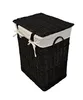 A black wicker laundry basket with a white fabric liner and lid, shown from a slightly elevated diagonal angle. Anteprima dell’immagine prodotto