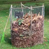 A wire bin filled with leaves, with a rake leaning against it. Produktbild-Vorschau