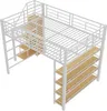 Hochbett, 140x200 cm, Metallbett mit Lattenrost, Regal, Produktbild-Vorschau 8