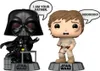 Two Funko Pop! figures, Darth Vader and Luke Skywalker, are displayed side-by-side on a white background. Darth Vader is on the left, with a speech bubble saying 'I AM YOUR FATHER.' Luke Skywalker is on the right, with a speech bubble saying 'NOOOOOOO!' an Podgląd zdjęcia produktu