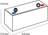 A diagram of a battery with dimensions indicated. Produktbild-Vorschau