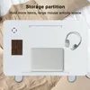 A white laptop table with a laptop, headphones, and a small brown box on it, placed on a beige blanket. Produktbild-Vorschau