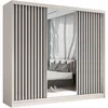 A sliding door wardrobe with a mirrored section reflecting a bedroom interior. Produktbild-Vorschau