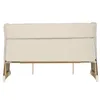 A product shot of a beige crib/bed with wooden legs, shown from the front. Produktbild-Vorschau