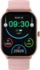 A close-up, front-facing view of a smartwatch with a pink band and rose gold casing, displaying the time and fitness metrics on its screen. Voir les images du produit
