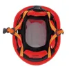 The inside of a red climbing helmet is shown against a white background. Voir les images du produit